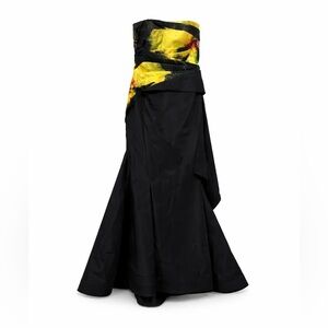 RUBIN SINGER Anemone Gown Black Yellow Abstract Mermaid sz 10-12 MRSP 8679‎